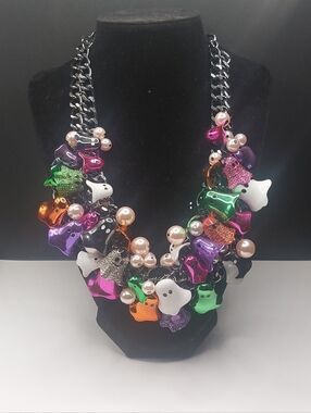 Betsey Johnson Halloween Colorful Ghosts Chunky Bib Statement Necklace